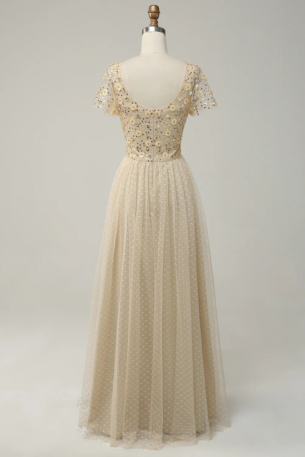 A Line Flower Beaded Apricot Long Mother of the Bride Dresses